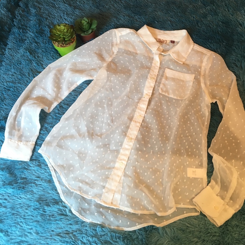 So White Polka dotted Sheer Blouse Button up S
